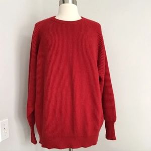 CASHMERE STUDIO 100% PURE CASHMERE RED REGLAN SLEEVE CREW-NECK SWEATER